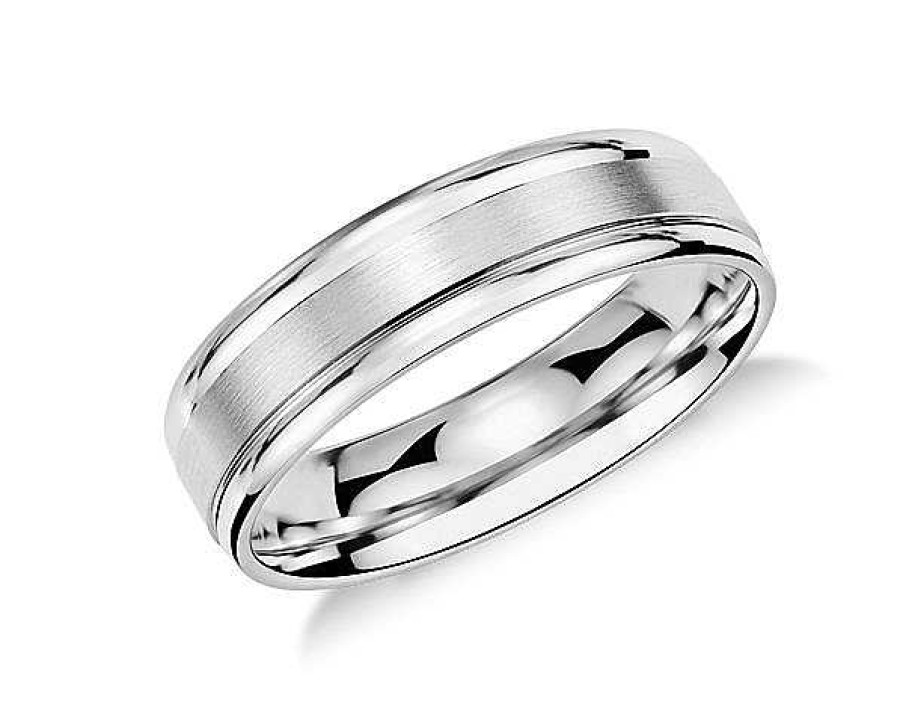 Men'S Rings | Blue Nile Brushed Inlay Wedding Ring In Platinum (6Mm)