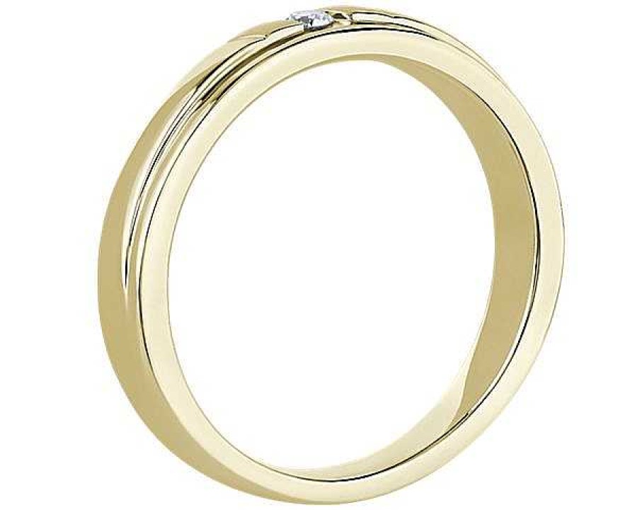 Men'S Rings | Blue Nile Diagonal Channel Set Round Solitaire Diamond Ring In 14K Yellow Gold (.05 Ct. Tw.)