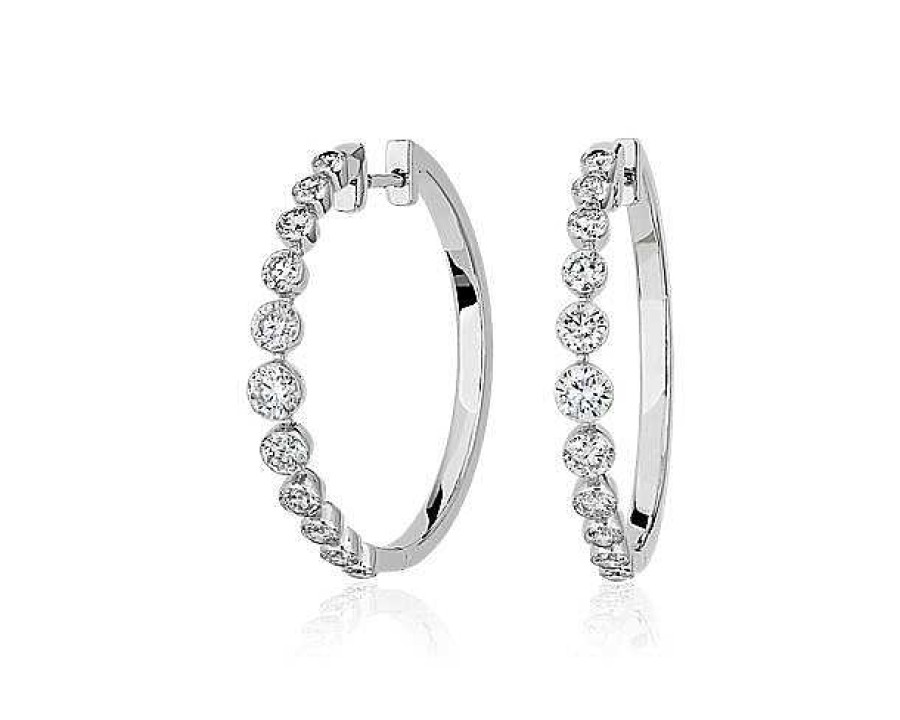 Earrings | Blue Nile Graduating Bezel Diamond Hoop Earrings In 14K White Gold (2 Ct. Tw.)