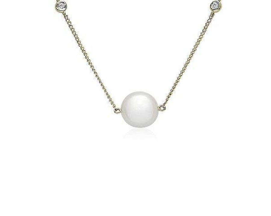 Necklaces | Blue Nile White Freshwater Pearl And Diamond Necklace In 14K Yellow Gold (8.5-9 Mm)