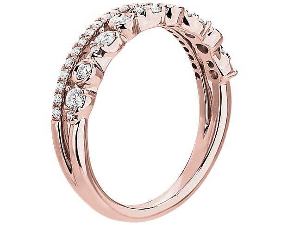 Rings | Blue Nile Alternating Bezel & Prong Set Round Diamond Ring With Pav Accent In 14K Rose Gold (1/3 Ct. Tw.)