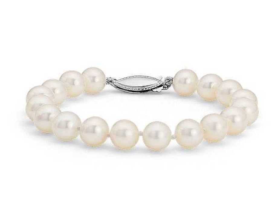 Bracelets | Blue Nile 7.5" Freshwater Cultured Pearl Bracelet In 14K White Gold (8.0-8.5Mm)