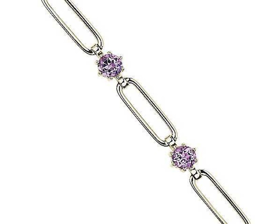 Bracelets | Blue Nile Round Amethyst Paperclip Bracelet In 14K Yellow Gold