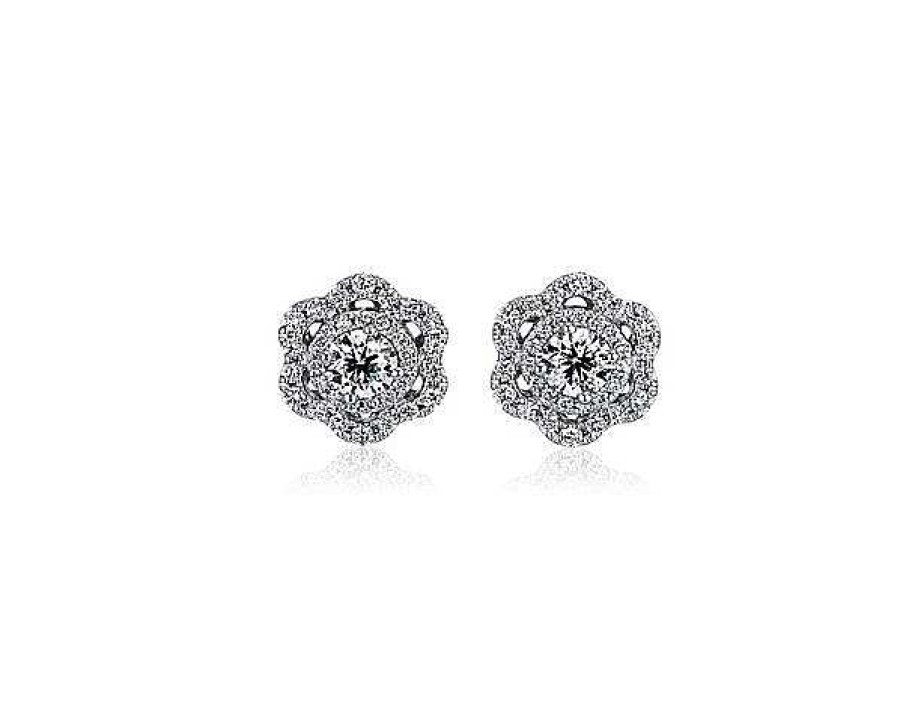 Earrings | Blue Nile Diamond Flower Fashion Stud Earrings In 14K White Gold (1 Ct. Tw.)