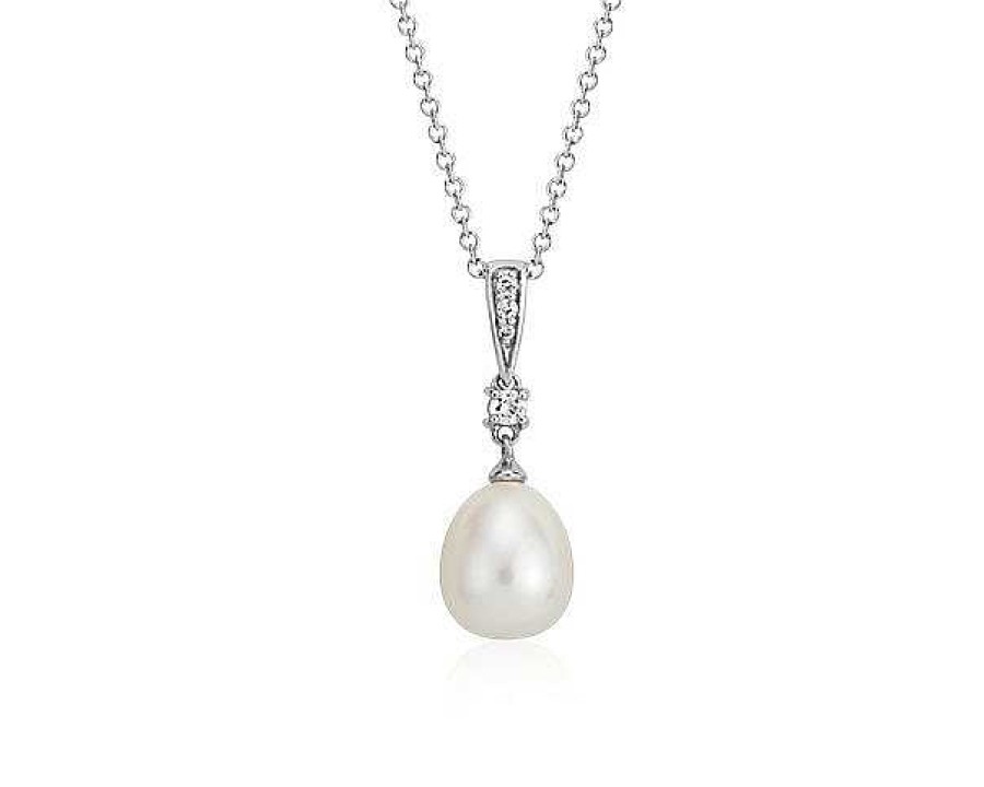 Necklaces | Blue Nile Freshwater Cultured Pearl And White Topaz Pendant In Sterling Silver (7.5Mm)