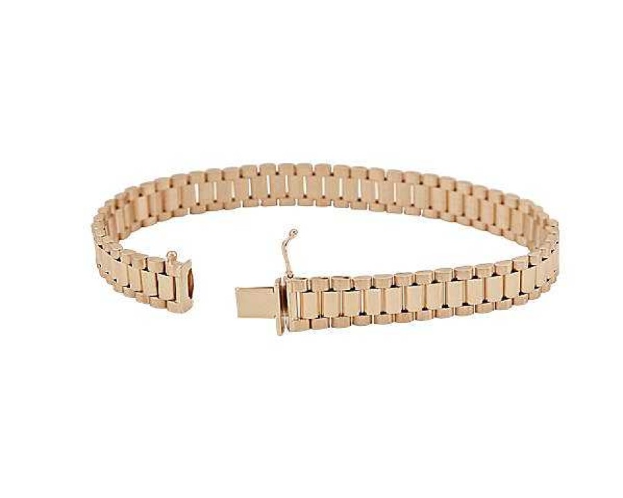 Bracelets | Blue Nile 8.5" Brushed And Polished Link Bracelet In 14K Yellow Gold