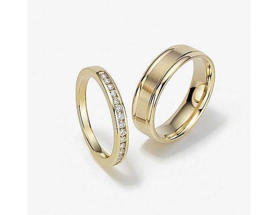 Men'S Rings | Blue Nile Brushed Inlay Wedding Ring In 14K Yellow Gold (6Mm)