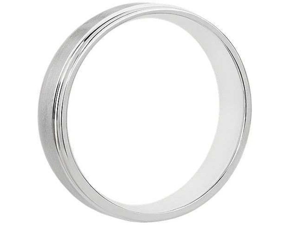 Men'S Rings | Blue Nile Brushed Inlay Wedding Ring In 14K White Gold (5Mm)