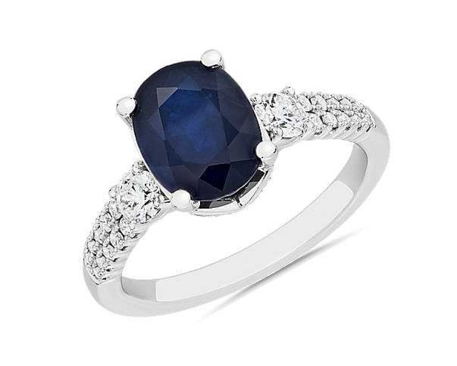 Rings | Blue Nile Oval Sapphire And Diamond Ring In 14K White Gold (9X7Mm)