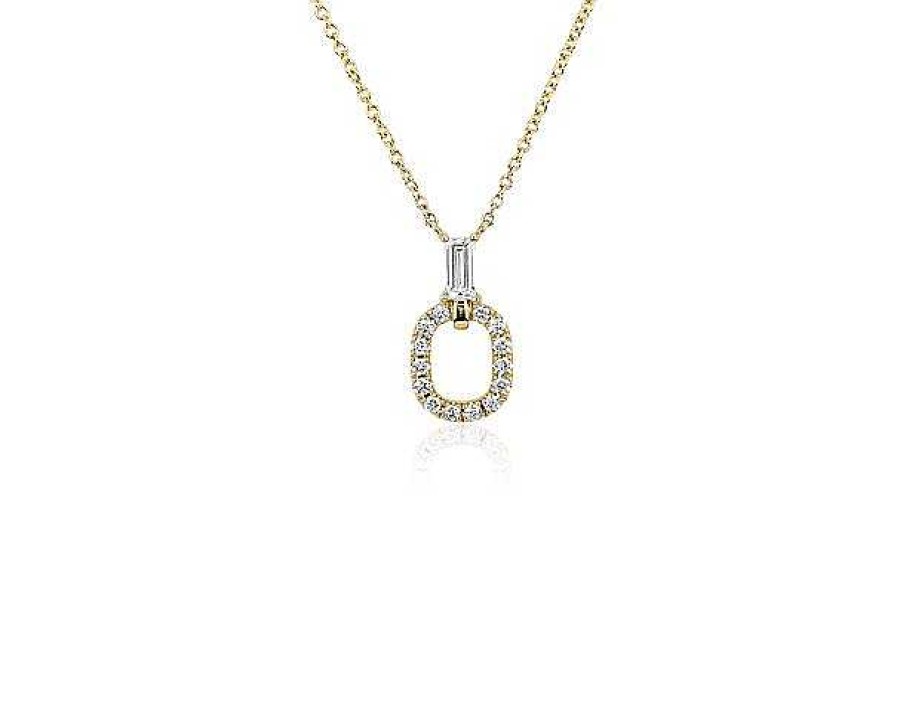 Necklaces | Blue Nile Baguette And Oval Drop Diamond Necklace In 14K Yellow Gold (1/5 Ct. Tw.)