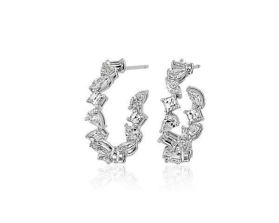 Earrings | Blue Nile Mixed Shaped Diamond Hoop Earrings In 14K White Gold (2 Ct. Tw.)