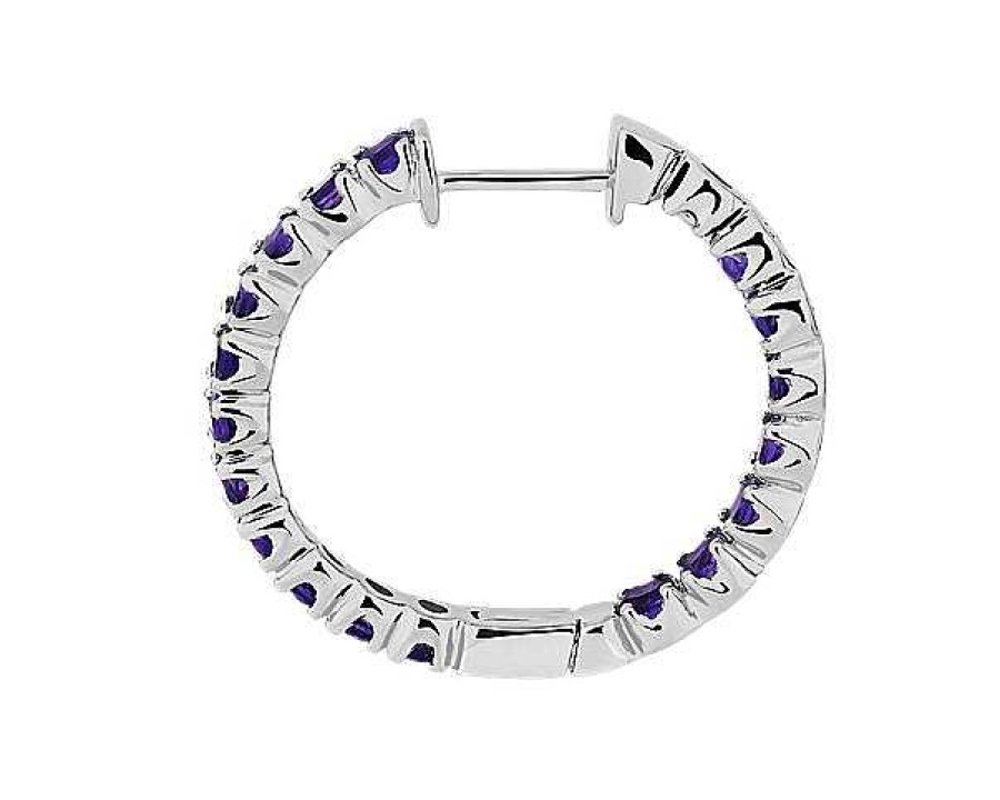 Earrings | Blue Nile Amethyst Hoop Earrings In Sterling Silver (2.5Mm)