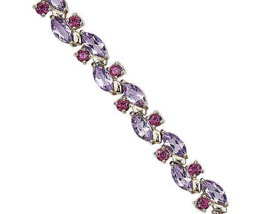 Bracelets | Blue Nile Rhodolite And Pink Amethyst, Marquise And Round Bracelet In 14K Yellow Gold