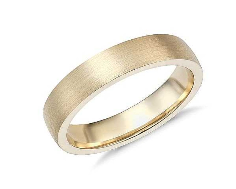 Men'S Rings | Blue Nile Matte Low Dome Comfort Fit Wedding Ring In 14K Yellow Gold (5Mm)