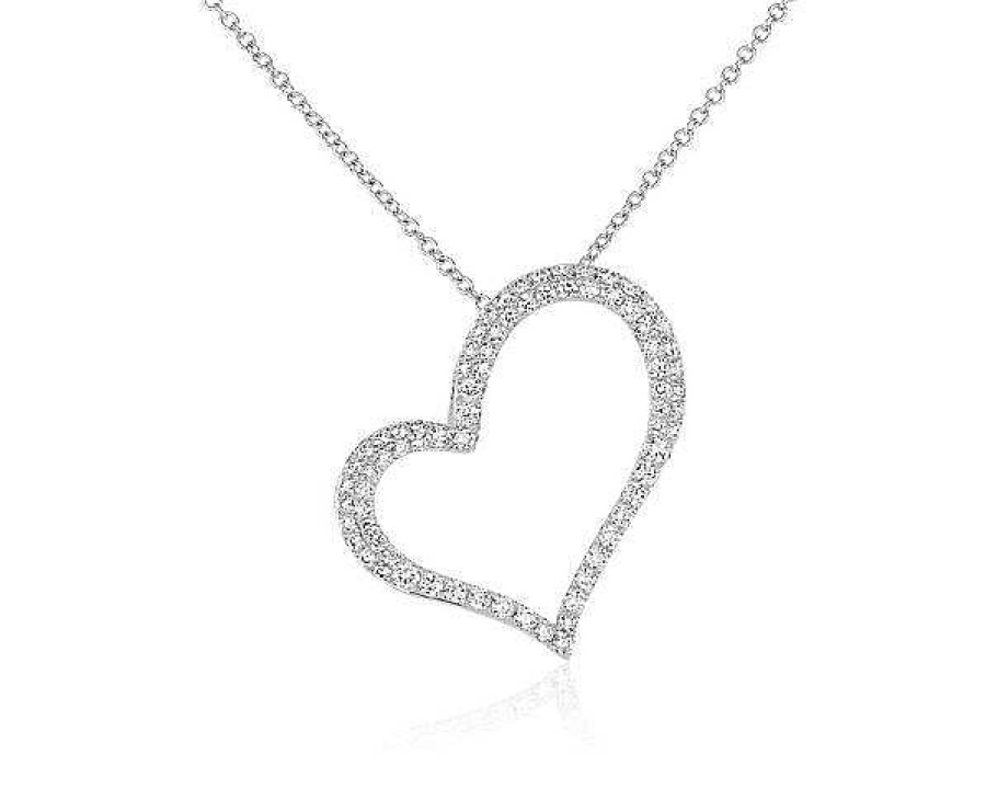 Necklaces | Blue Nile Tilted Diamond Heart Pendant In 14K White Gold (2/3 Ct. Tw.)