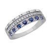 Rings | Blue Nile Three Row Stacked Sapphire And Pav Diamond Ring In 14K White Gold (1/4 Ct. Tw.)