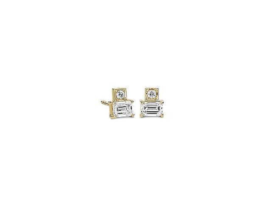 Earrings | Blue Nile Baguette And Round Diamond Stud Earrings In 14K Yellow Gold (5/8 Ct. Tw.)