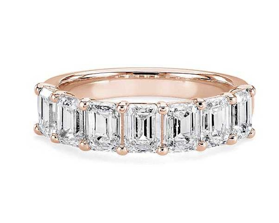 Women'S Rings | Blue Nile Seven Stone Emerald Lab Grown Diamond Ring In 14K Rose Gold (3 Ct. Tw.)