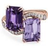 Rings | Blue Nile Emerald Cut Amethyst And Diamond Two-Stone Ring 14K Rose Gold