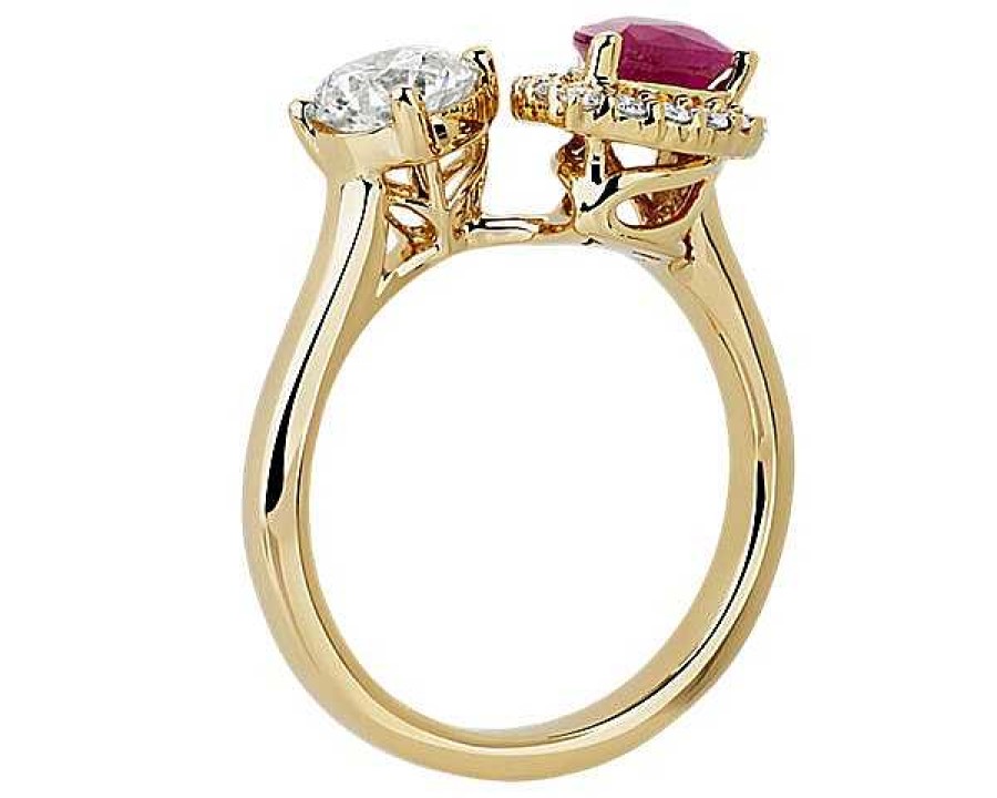 Rings | Blue Nile Ruby And Diamond Two Stone Ring In 14K Yellow Gold