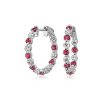 Earrings | Blue Nile Floating Ruby And Diamond Hoop Earrings In 14K White Gold