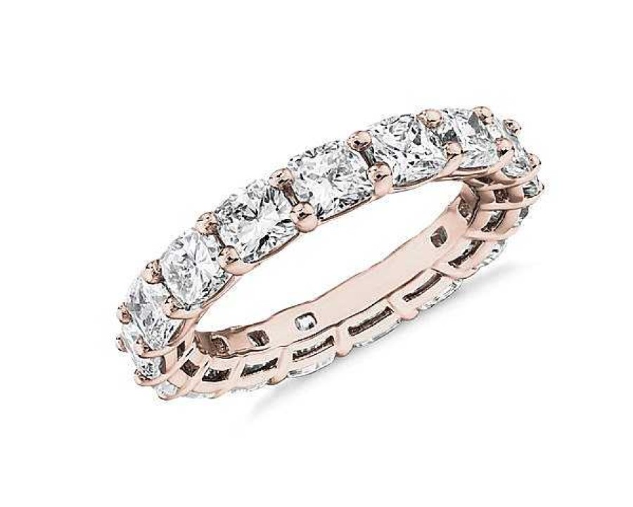 Women'S Rings | Blue Nile Cushion Cut Diamond Eternity Ring In 14K Rose Gold (5 Ct. Tw.)