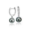 Earrings | Blue Nile Tahitian Pearl Earrings With Diamond Hoops In 18K White Gold (8-9Mm)