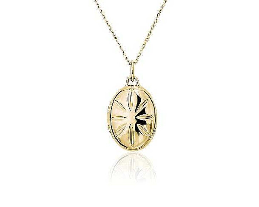 Necklaces | Blue Nile Sunburst Slim Gold Locket In 18K Yellow Gold