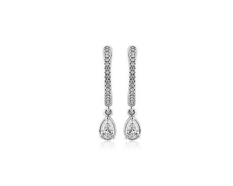 Earrings | Blue Nile Diamond Huggie Hoop Earrings With Pear Drop In 14K White Gold (1/2 Ct. Tw.)