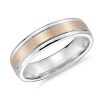 Men'S Rings | Blue Nile Brushed Inlay Wedding Ring In 14K White And Rose Gold (6Mm)