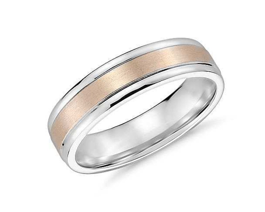 Men'S Rings | Blue Nile Brushed Inlay Wedding Ring In 14K White And Rose Gold (6Mm)