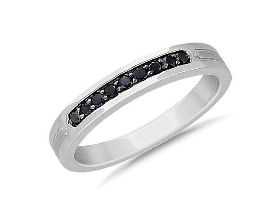 Men'S Rings | Blue Nile Men'S Black Diamond Pav Wedding Ring With Black Rhodium In Platinum (1/5 Ct. Tw.)