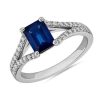 Rings | Blue Nile Emerald Cut Sapphire Split Shank Ring In 14K White Gold (7X5Mm)