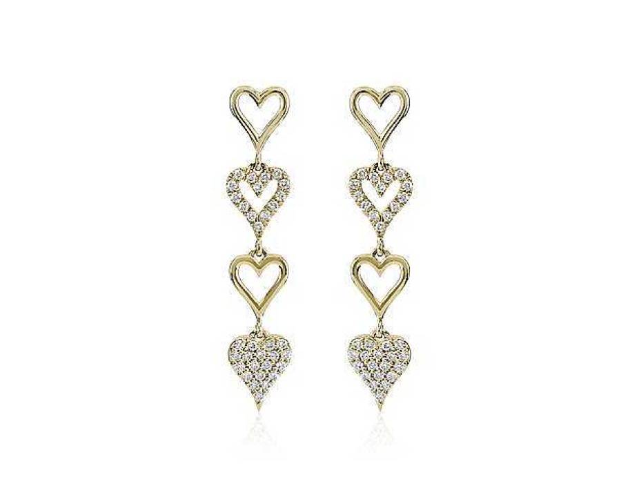 Earrings | Blue Nile Alternating Diamond Heart Link Drop Earrings In 14K Yellow Gold (3/8 Ct. Tw.)