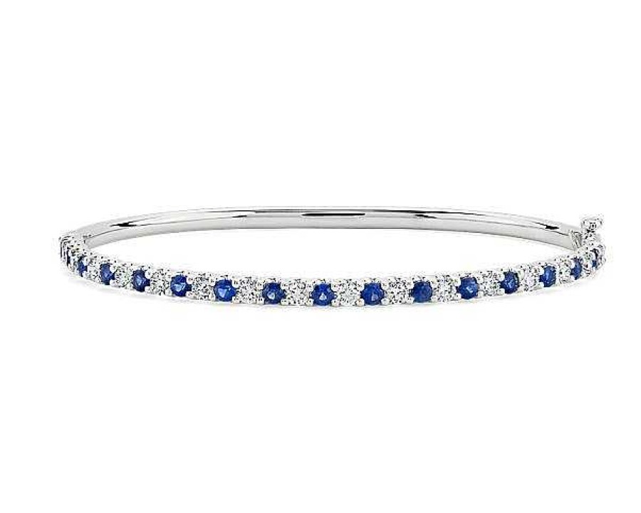 Bracelets | Blue Nile Sapphire And Diamond Bangle In 14K White Gold