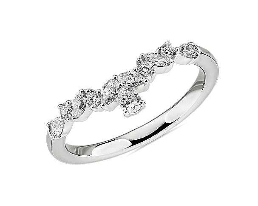 Rings | Blue Nile Mixed Shape Diamond Tiara Curved Wedding Ring In 14K White Gold (1/2 Ct. Tw.)