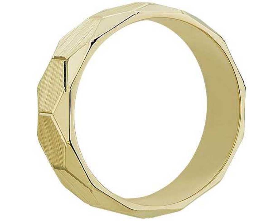 Men'S Rings | Blue Nile Raised Hexagon Lined Wedding Ring In 14K Yellow Gold (7Mm)