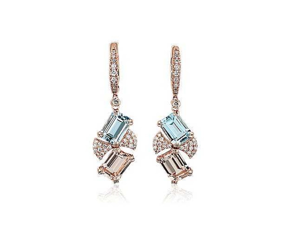 Earrings | Blue Nile Aquamarine, Morganite And Diamond Drop Earrings In 14K Rose Gold