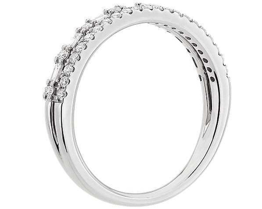 Rings | Blue Nile Two Row Baguette And Pav Diamond Ring In 14K White Gold (1/4 Ct. Tw.)