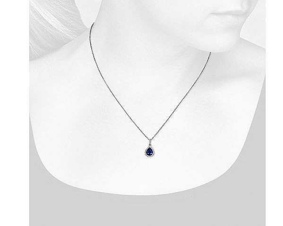 Necklaces | Blue Nile Sapphire Pear Shape Halo Drop Pendant In 14K White Gold (8X6Mm)