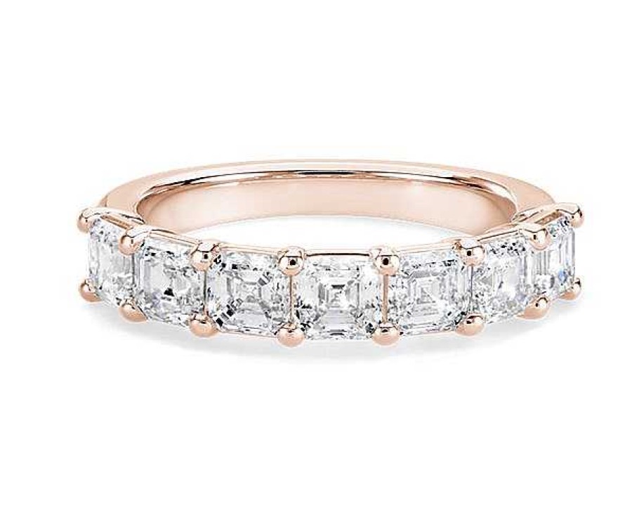 Women'S Rings | Blue Nile Seven Stone Asscher Lab Grown Diamond Ring In 14K Rose Gold (2 Ct. Tw.)