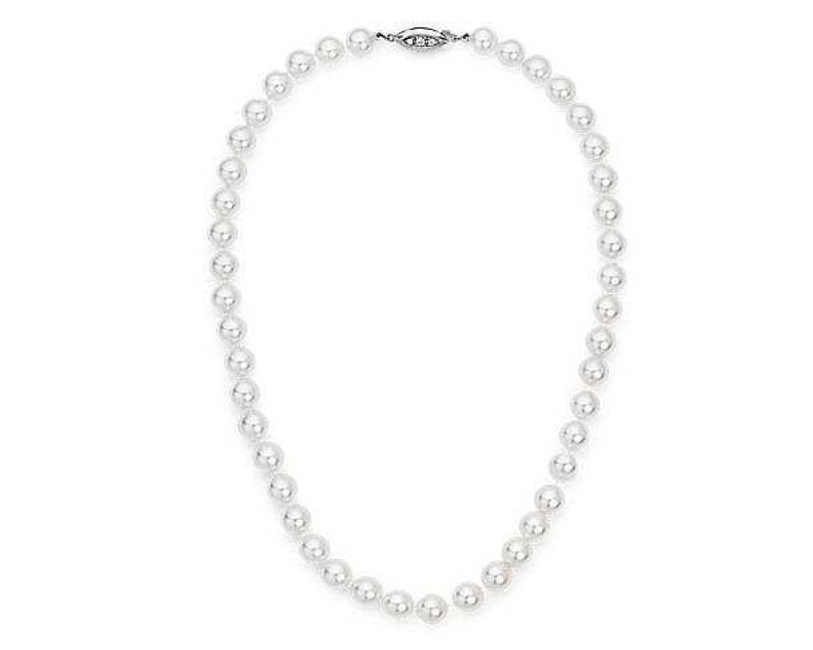 Necklaces | Blue Nile 16" Premier Akoya Cultured Pearl Strand Necklace With Diamond Clasp In 18K White Gold (7.0-7.5Mm)