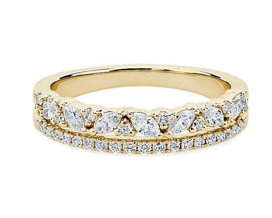 Rings | Blue Nile Two Row Diagonal Marquise And Pave Diamond Band In 14K Yellow Gold (3/8 Ct)