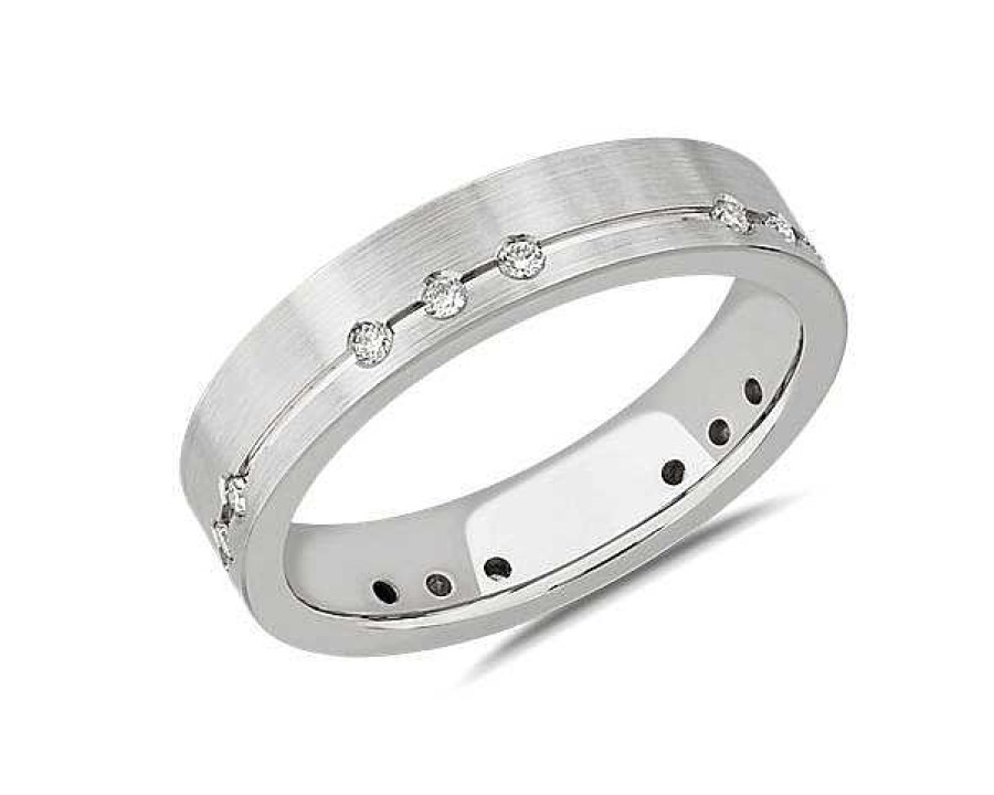 Men'S Rings | Blue Nile Diamond Brushed Line Wedding Ring In 14K White Gold (5 Mm, 1/5 Ct. Tw.)