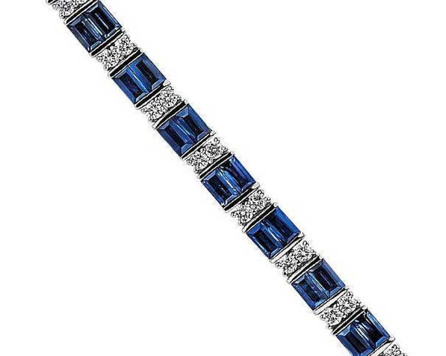 Bracelets | Blue Nile Alternating Baguette Blue Sapphire And Round Diamond Bracelet In 14K White Gold