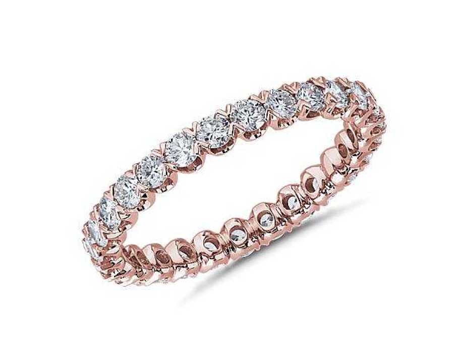 Women'S Rings | Blue Nile V-Prong Pav Diamond Eternity Ring In 14K Rose Gold (1 Ct. Tw.)