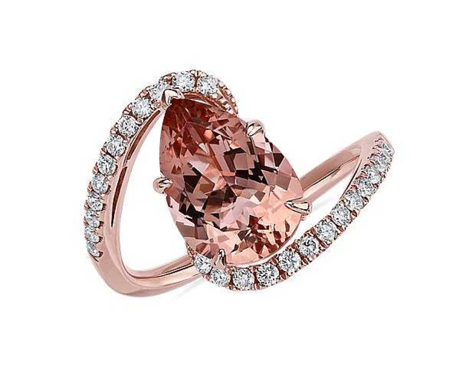 Rings | Blue Nile Pear Shaped Morganite And Diamond Twist Band In 14K Rose Gold (12X8Mm)