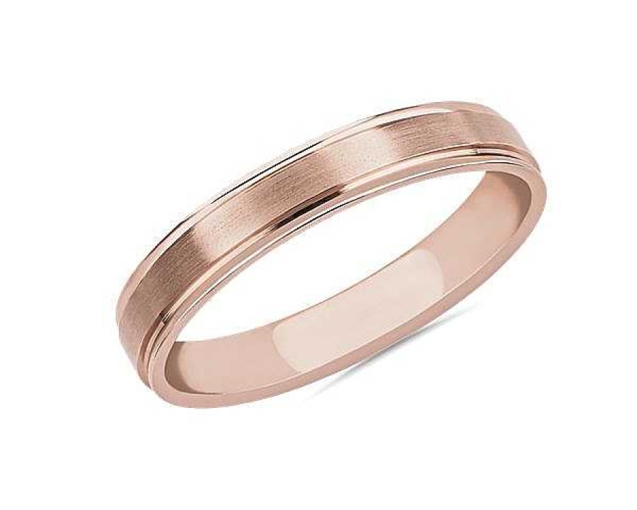 Men'S Rings | Blue Nile Brushed Inlay Wedding Ring In 14K Rose Gold (4Mm)