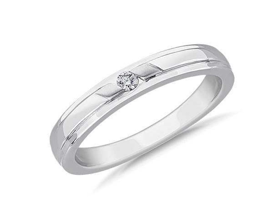 Men'S Rings | Blue Nile Diagonal Channel Set Round Solitaire Diamond Ring In Platinum (.05 Ct. Tw.)