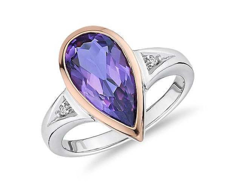 Rings | Blue Nile Two-Tone Pear-Shaped Amethyst And Diamond Fashion Ring In 14K Rose And White Gold (14X7Mm)